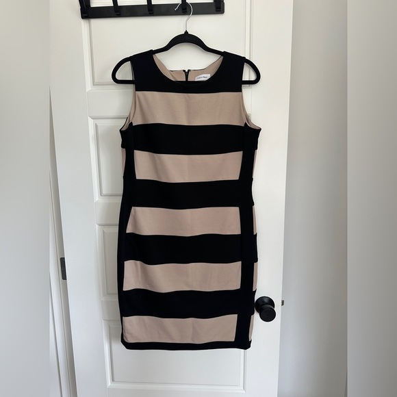 Calvin Klein Black and Tan Striped Dress - Picture 1 of 4